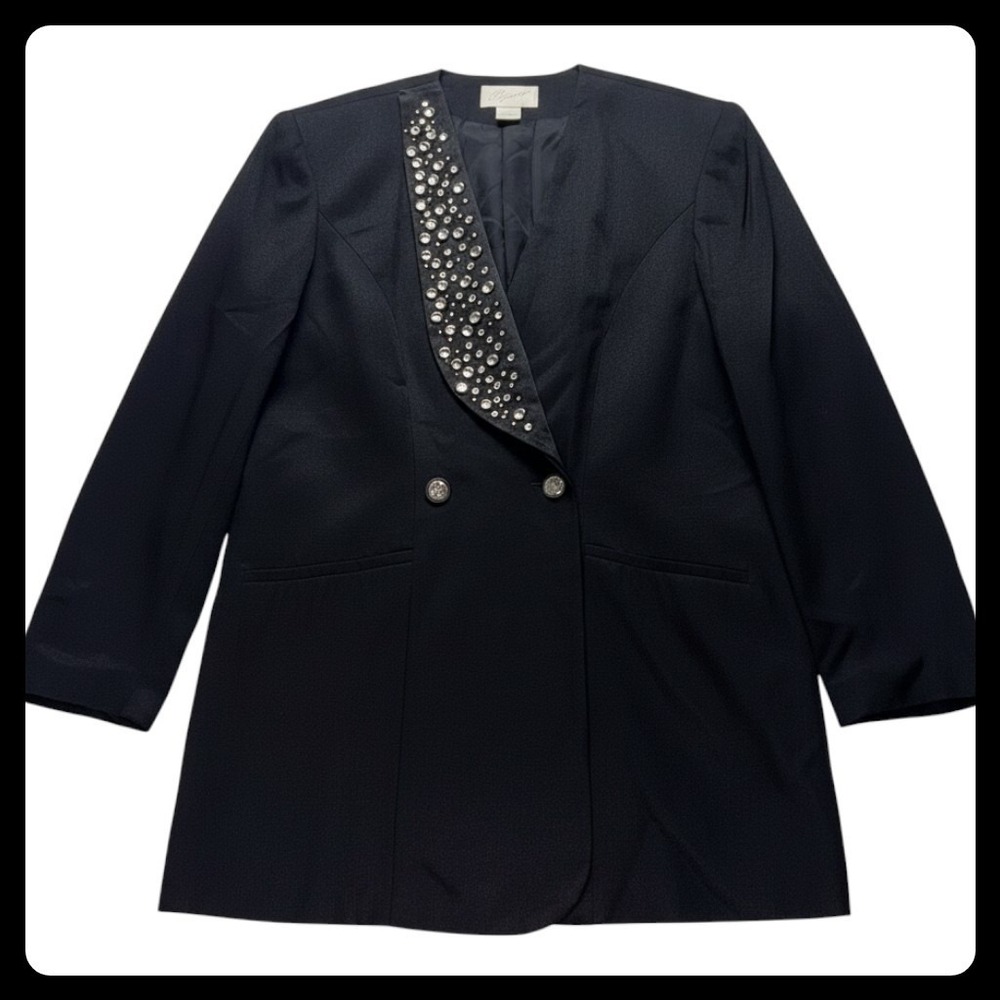 Apart Blazer Women Size 14 Black Rhinestone Embellished Vintage Evening
